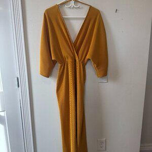 Anthropologie Yellow Plisse Wrap Midi Dress sz small